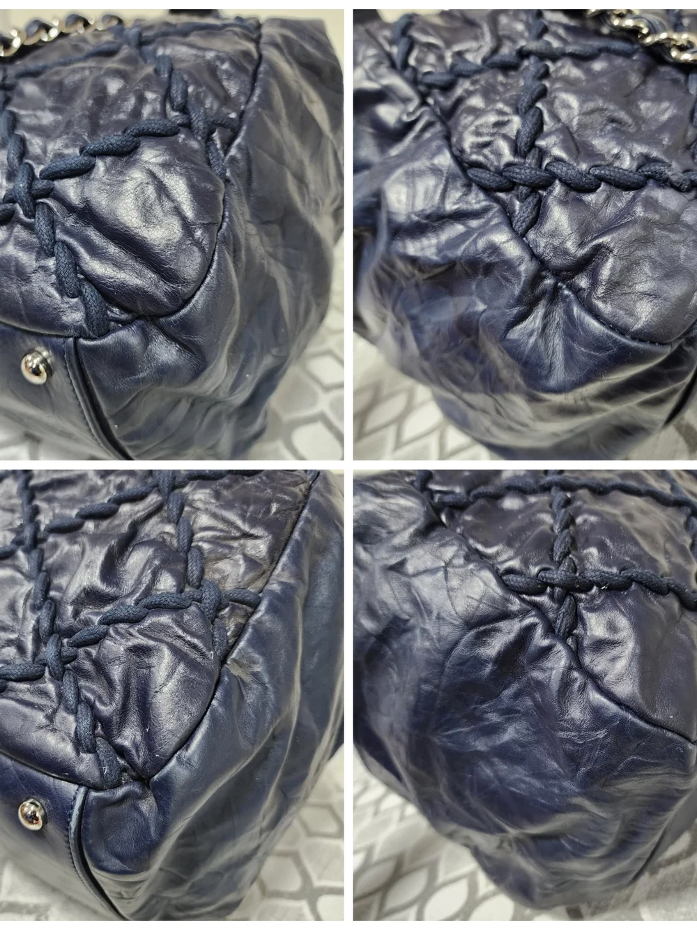 CHANEL Ultra Stitch Leather Bowling Bag Navy Blue